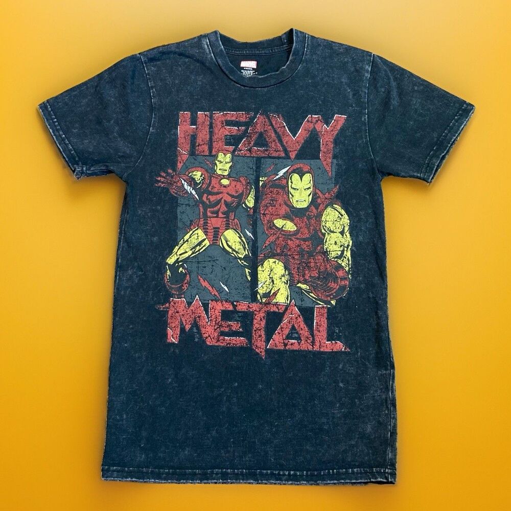 Disney Store x Marvel Avengers Iron Man Heavy Metal Acid Wash Shirt Sz XS